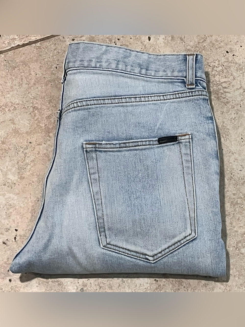 Saint Laurent YSL Men's Skinny Slim Faded Light Wash Distressed Denim Jeans 33
